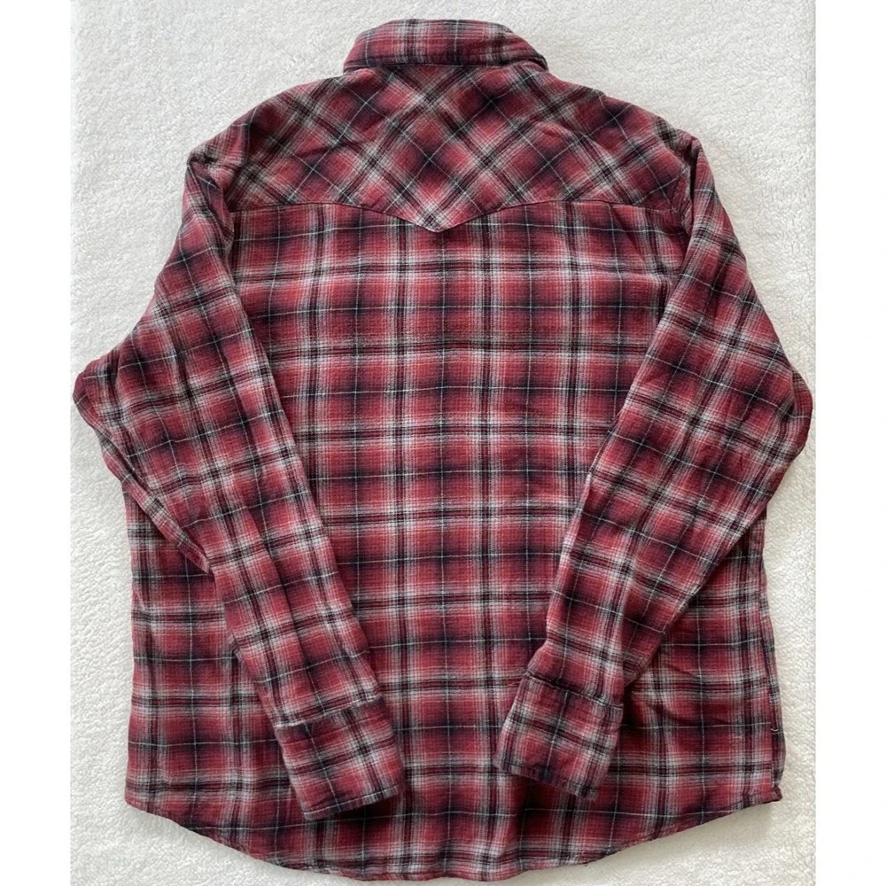 90s Vintage Wrangler Wrancher Mens XL Shirt Red Plaid Flannel Western Pearl Snap